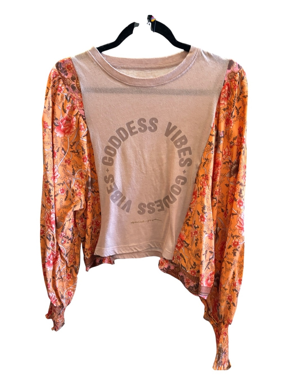 99. Goddess Vibes Floral Puff-Sleeve Top - Pink & Orange